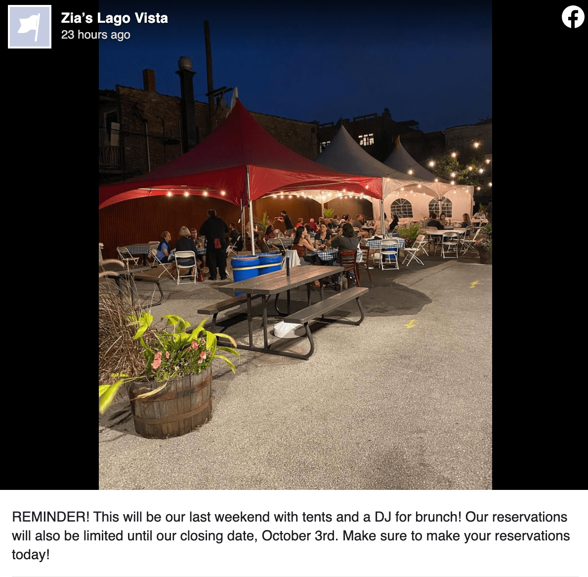 Zia’s Lago Vista’s last day is October 3,&nbsp;2021